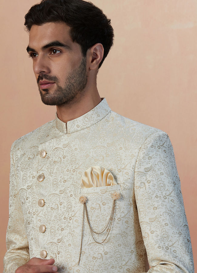 alt message - Manyavar Men Light Cream Paisley Indo Western image number 0